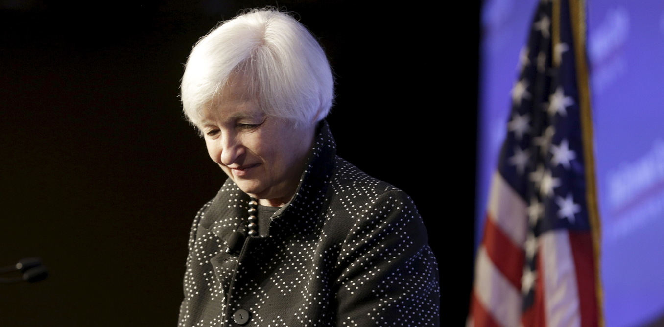 Federal Reserve Chairman Janet Yellen walks after speaking at an event hosted by the Economic Club of Washington